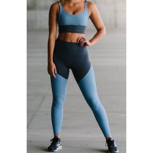 ZYIA Active Blue & Gray Storm Parallel Luxe High Rise Leggings Women's Size 4 - Picture 2 of 6